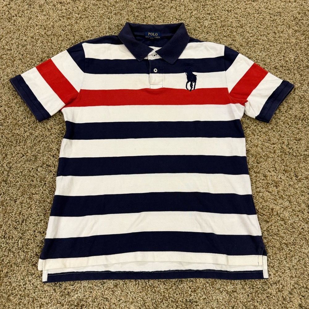Polo Ralph Lauren Preppy Big Pony Rugby USA Striped Youth Polo Shirt Sz.XL
